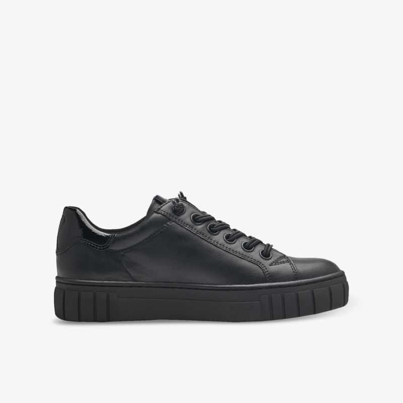 Eleganter schwarzer Sneaker in Lederoptik, sportliches Design, optimaler Tragekomfort