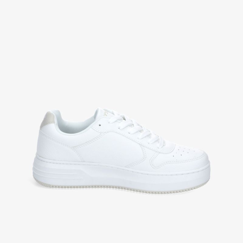 Weißer Sneaker in klarer Seitenansicht, komfortabel und strapazierfähig mit modernem, zeitlosem Design
