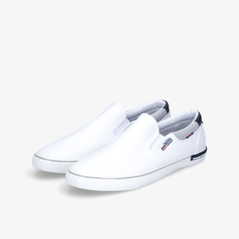 Klassische weiße Slip-On Sneaker, bequemer Tragekomfort, vielseitig und modisch für den Alltag.