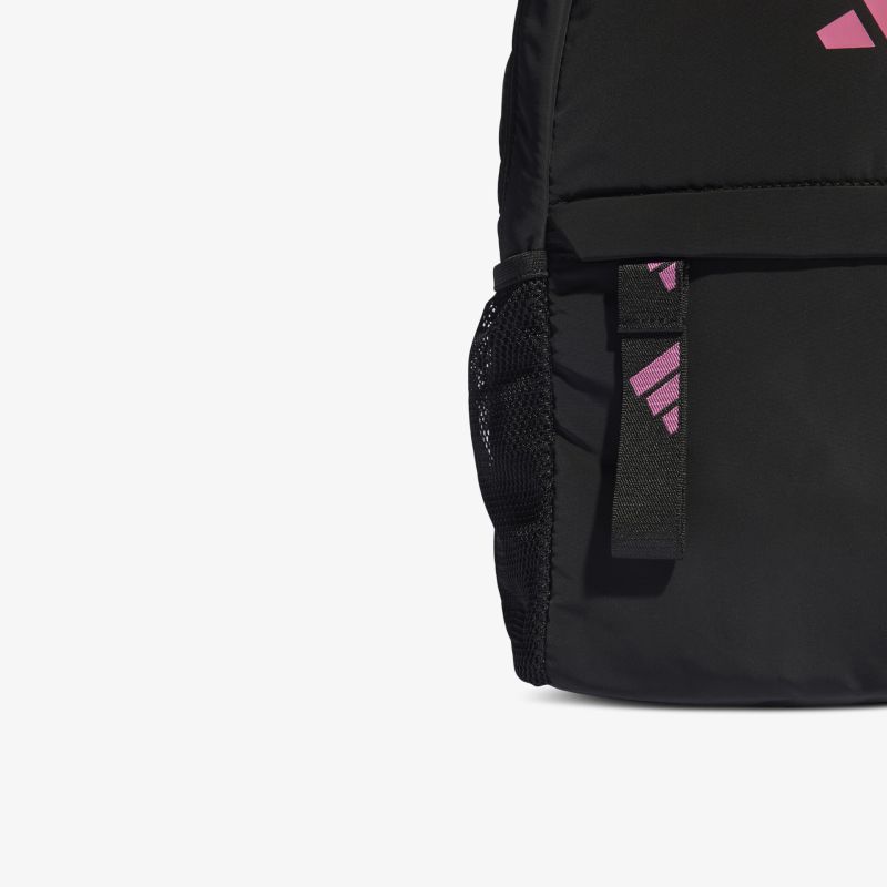 Moderner schwarzer Rucksack mit stilvollem Design und pinken Akzenten für vielseitige Verwendung.