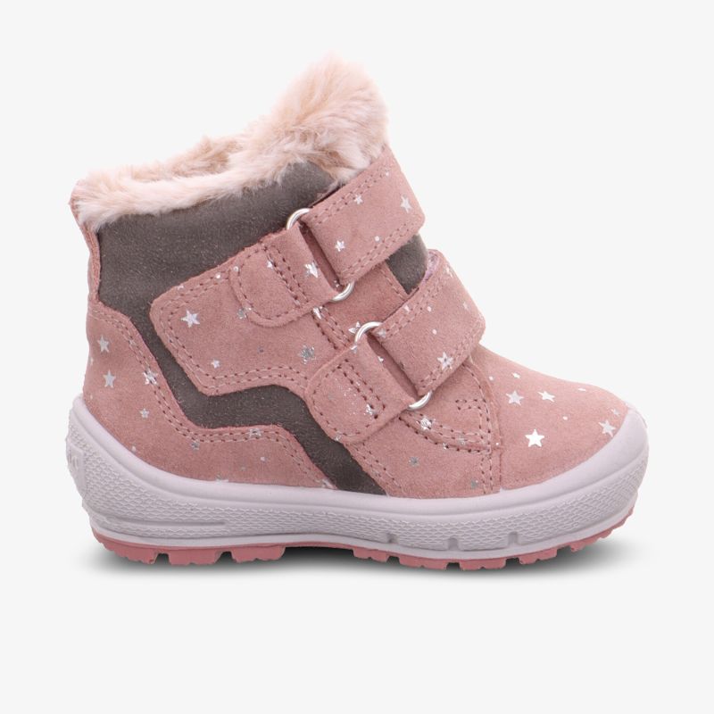Warme, pinke Winterstiefel mit Sternen und Klettverschluss, ideal für kalte Tage.