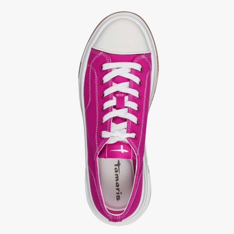 Modischer pinker Sneaker mit weißen Schnürsenkeln, ideal für den täglichen Gebrauch und komfortables Tragen.