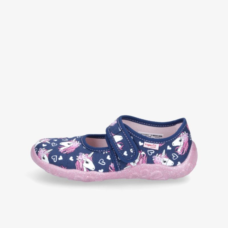 Verspielter Ballerina-Schuh mit Einhorn-Design, bequemer Klettverschluss und rutschfeste Sohle.