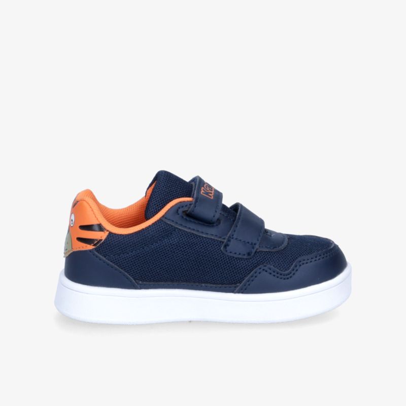 Sportlicher, bequemer Schuh mit Klettverschluss in Blau und Orange, optimal für aktiven Alltag.