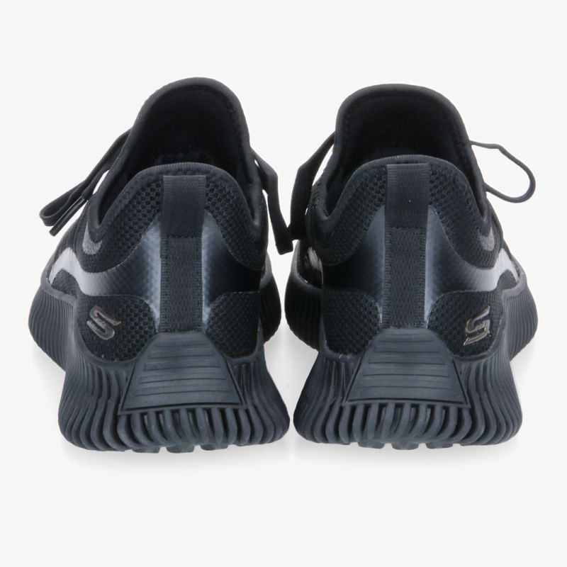 Bequeme und stoßdämpfende schwarze Sportschuhe mit rutschfester Sohle - Rückansicht