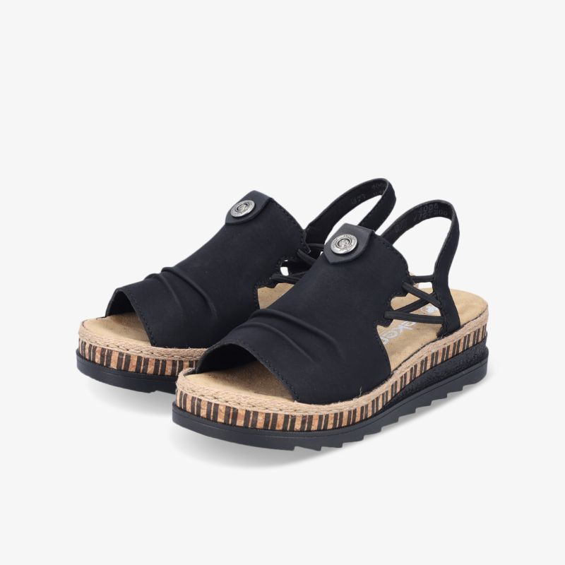 Schwarze Sandalen Paar mit verstellbaren Riemen und gepolsterter Sohle, leicht und komfortabel für Alltag
