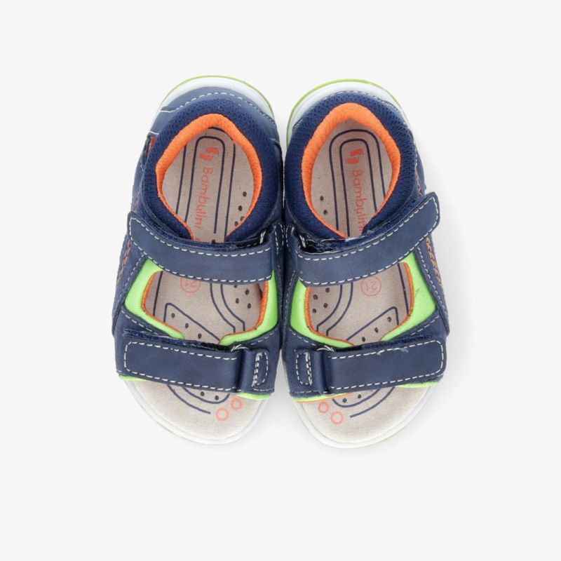 Bequeme Kinder-Sandalen mit verstellbaren Klettverschlüssen und rutschfester Sohle in blau-orange
