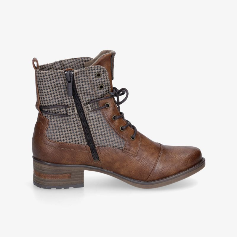 Elegante braune Stiefelette mit Schnürung und seitlichem Reißverschluss für optimalen Komfort und Stil.