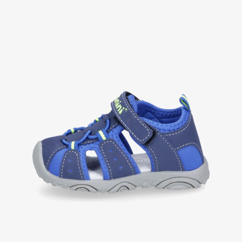 Leichte blaue Kindersandale mit atmungsaktivem Design, flexibler Sohle und praktischem Klettverschluss