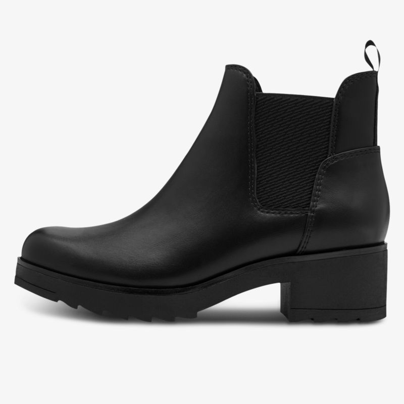 Eleganter schwarzer Chelsea Boot aus Leder mit elastischen Seitenteilen und stabilem Blockabsatz