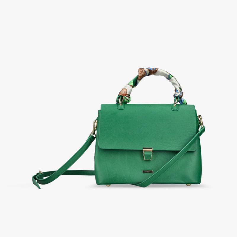 Elegante grüne Handtasche mit strukturiertem Griff und Metallverschluss, kompakt und modisch gestaltet