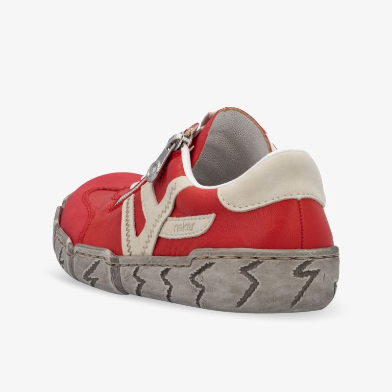 Robuster roter Schuh mit komfortablem Innenfutter und praktischem Reißverschluss seitlich