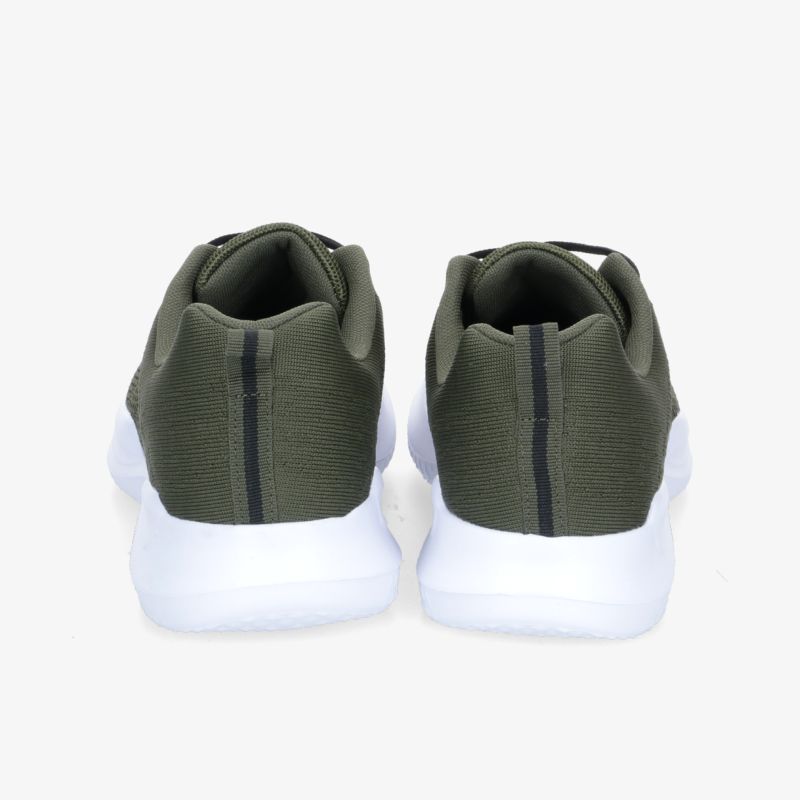 Moderne Sportschuhe in Olivgrün mit weißer, flexibler Sohle, ideal für Alltag und Sport.