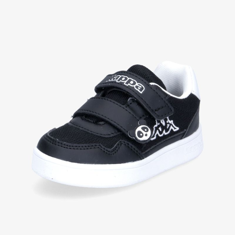 Stylischer schwarzer Sneaker mit Klettverschluss und weißer Sohle für optimalen Komfort und modernes Design.