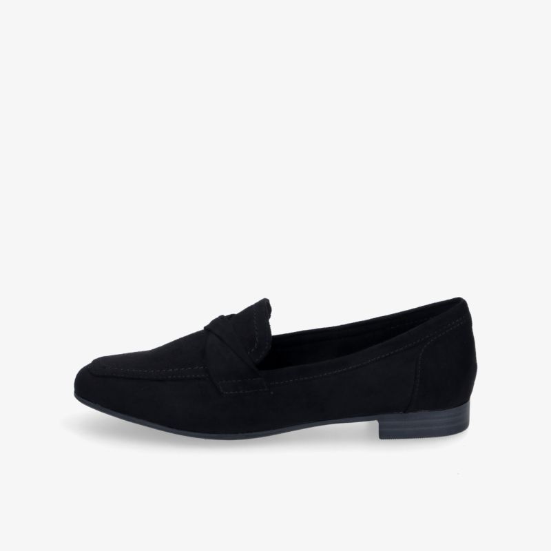 Eleganter schwarzer Loafer mit flacher Sohle und stilvollem Design, ideal für jeden Anlass.