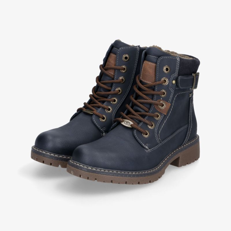 Robuste dunkelblaue Winterstiefel mit warmer Innenfütterung und rutschfester Sohle, ideal für kalte Tage