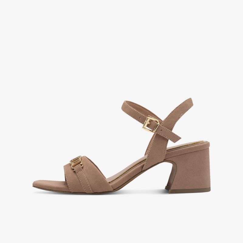 Elegante braune Sandalette mit mittlerem Blockabsatz und verstellbarem Riemen für komfortables Tragen