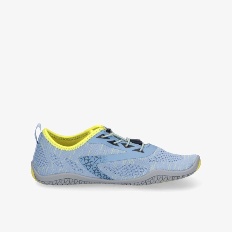 Leichter und flexibler Barfußschuh in Blau mit gelben Akzenten, atmungsaktiv und rutschfeste Sohle