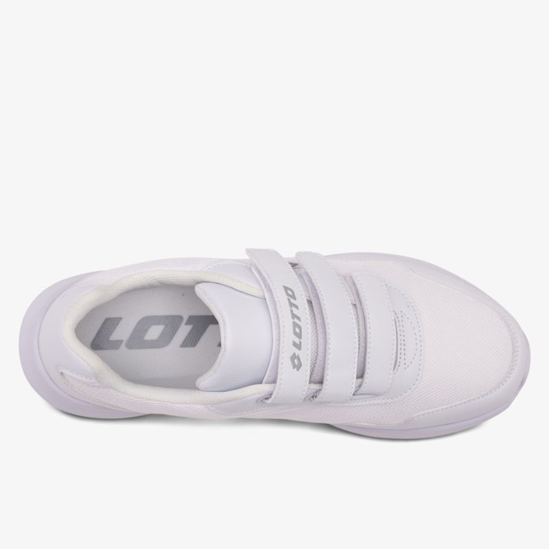 Bequemer weißer Sportschuh mit verstellbaren Klettverschlüssen und rutschfester Sohle