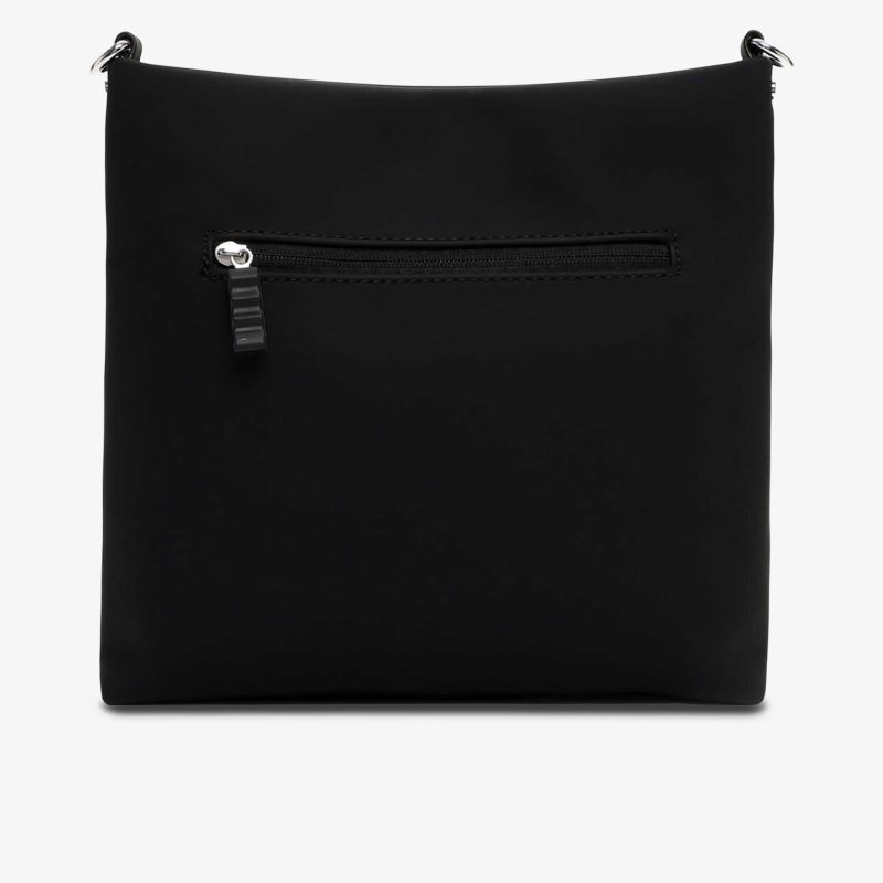 Schlichte schwarze Handtasche aus Stoff mit praktischem Reißverschluss vorne, modern und kompakt