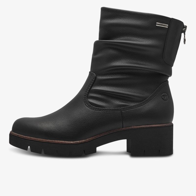 Schwarzer Stiefel mit weichem Obermaterial, praktischem seitlichen Reißverschluss und komfortablem Blockabsatz für sicheren Halt