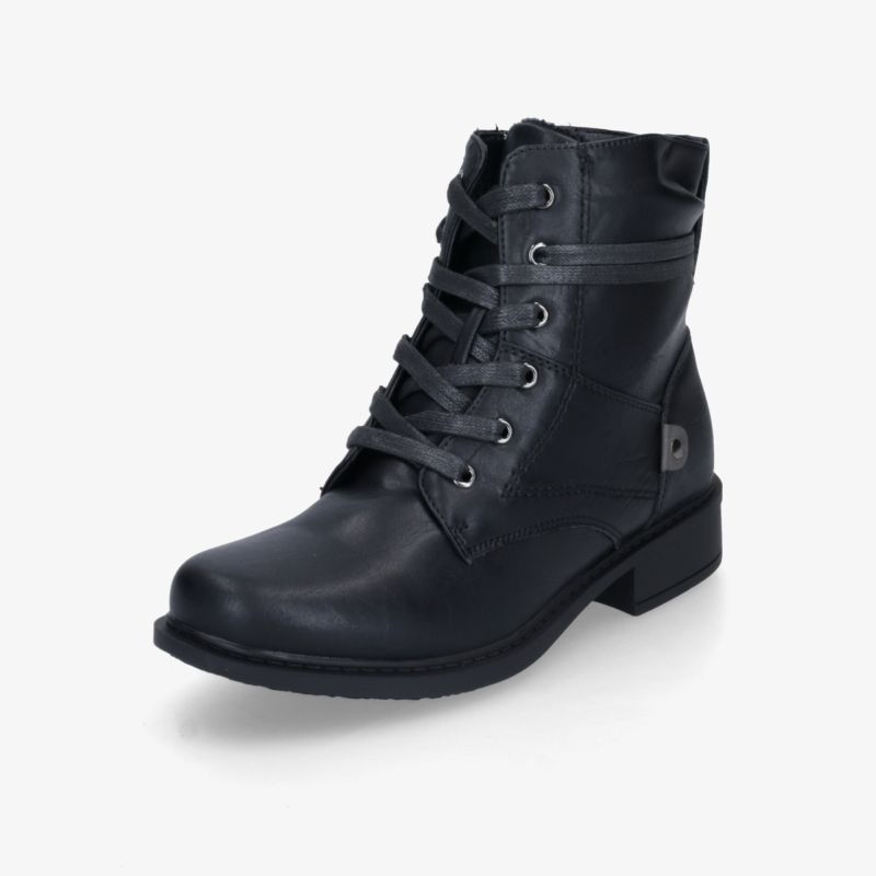 Robuster schwarzer Lederstiefel mit stabiler Schnürung und rutschfester Sohle, modisch und komfortabel