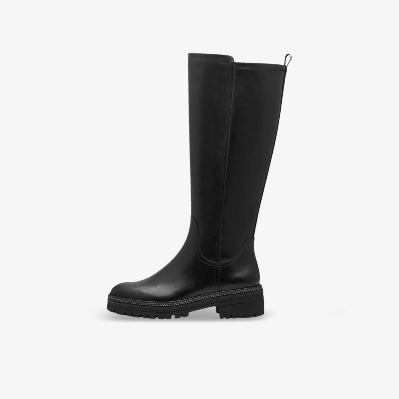 Robuster schwarzer Stiefel mit hoher Passform und rutschfester Sohle, bequem und vielseitig kombinierbar