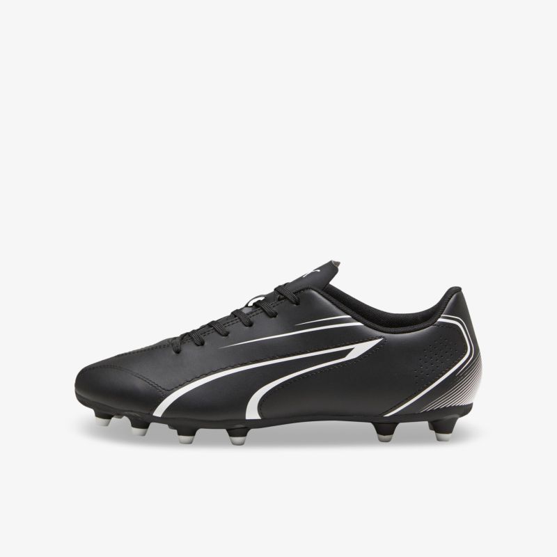 Leichte und strapazierfähige schwarze Fußballschuhe mit Nockenprofil für optimalen Halt auf dem Spielfeld.
