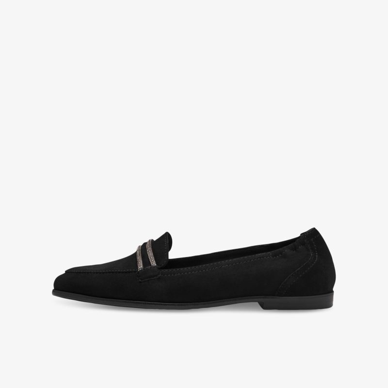 Eleganter schwarzer Loafer mit flacher Sohle, bequem und vielseitig für stilbewusste Träger, hochwertiges Material