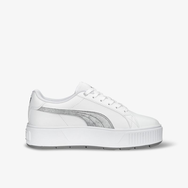 Weiße Sneaker mit Plateau und seitlichem Detail. Glattleder, stilvoll und sportlich mit modernem Design.