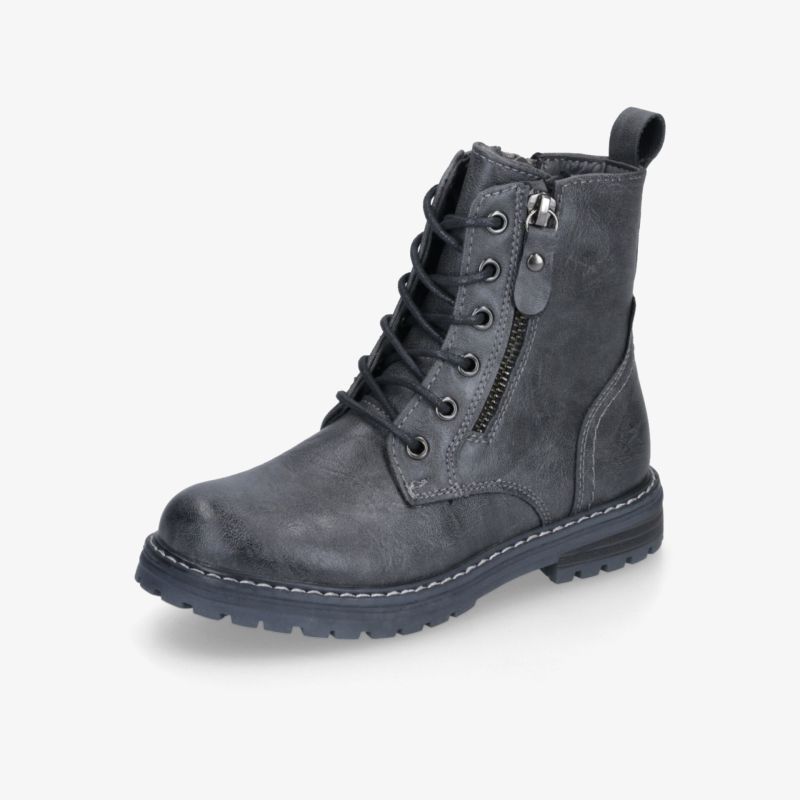 Schwarzer robuster Stiefel mit Schnürung und praktischem Reißverschluss für sicheren Halt und Komfort