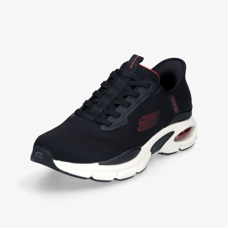 Schwarzer Sportschuh mit weißer gedämpfter Sohle, modernes Design, atmungsaktiv und komfortabel
