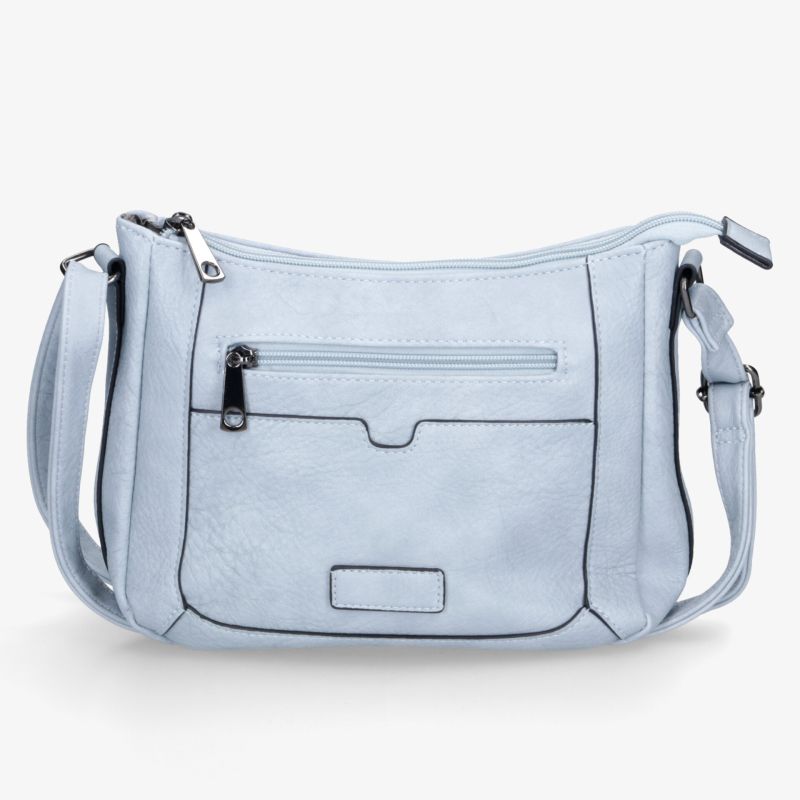 Hellblaue Handtasche mit praktischem Reißverschluss und verstellbarem Umhängeband, geräumig und modern gestaltet