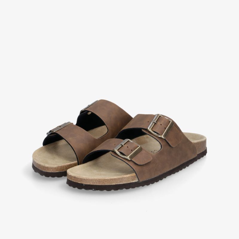 Braune Sandalen mit zwei verstellbaren Schnallen, ergonomischem Fußbett und rutschfester Sohle für hohen Tragekomfort