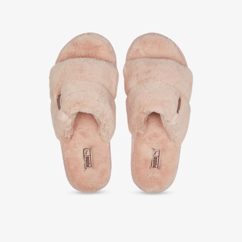 Weiche rosa Plüschhausschuhe mit offenem Zehenbereich und gepolsterter Sohle für ultimativen Komfort.