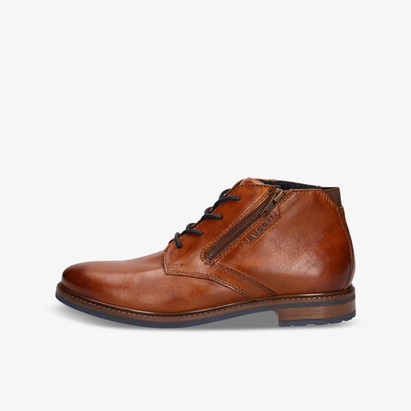Elegante braune Lederstiefelette mit Reißverschluss und Schnürsenkeln, komfortabel und robust gestaltet