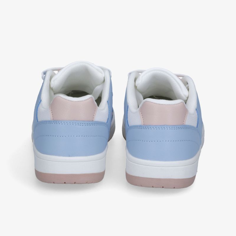 Bequeme Freizeitschuhe in Blau und Rosa mit gepolsterter Ferse und rutschfester Sohle, Rückansicht