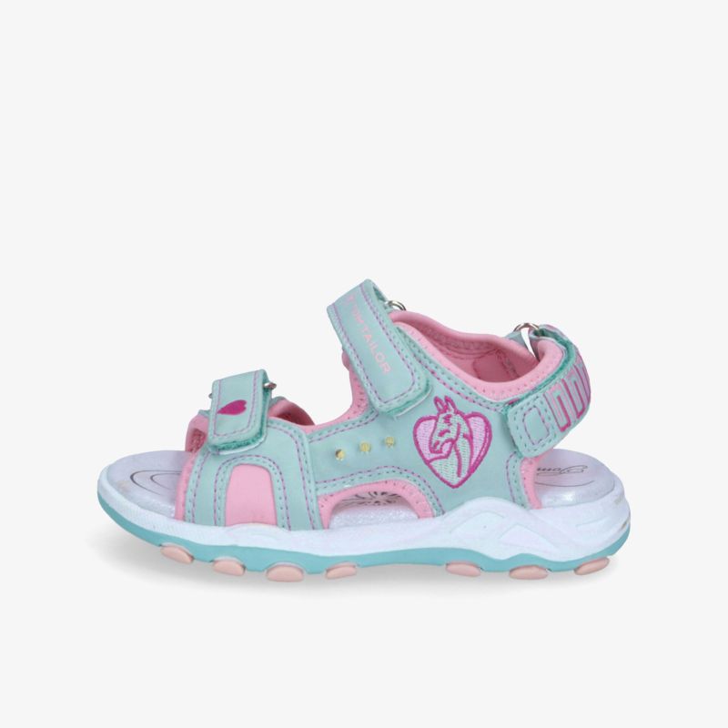 Bequeme Sandalen mit Klettverschluss und Herzmotiv in Pastellfarben für optimale Passform und sicheren Halt.