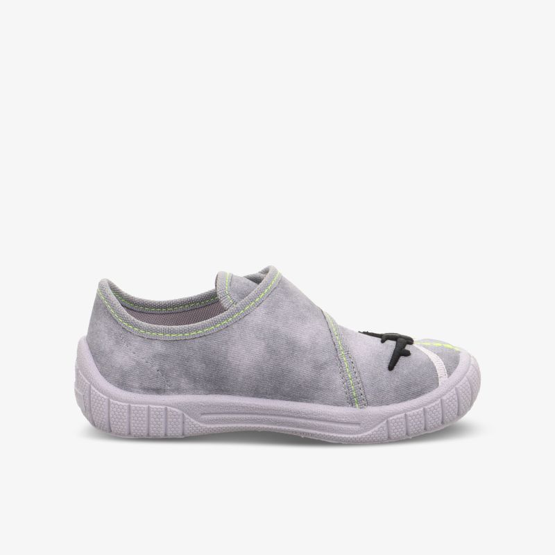 Grauer elastischer Schuh mit rutschfester Sohle und bequemer Passform, ideal für vielseitigen Freizeitgebrauch