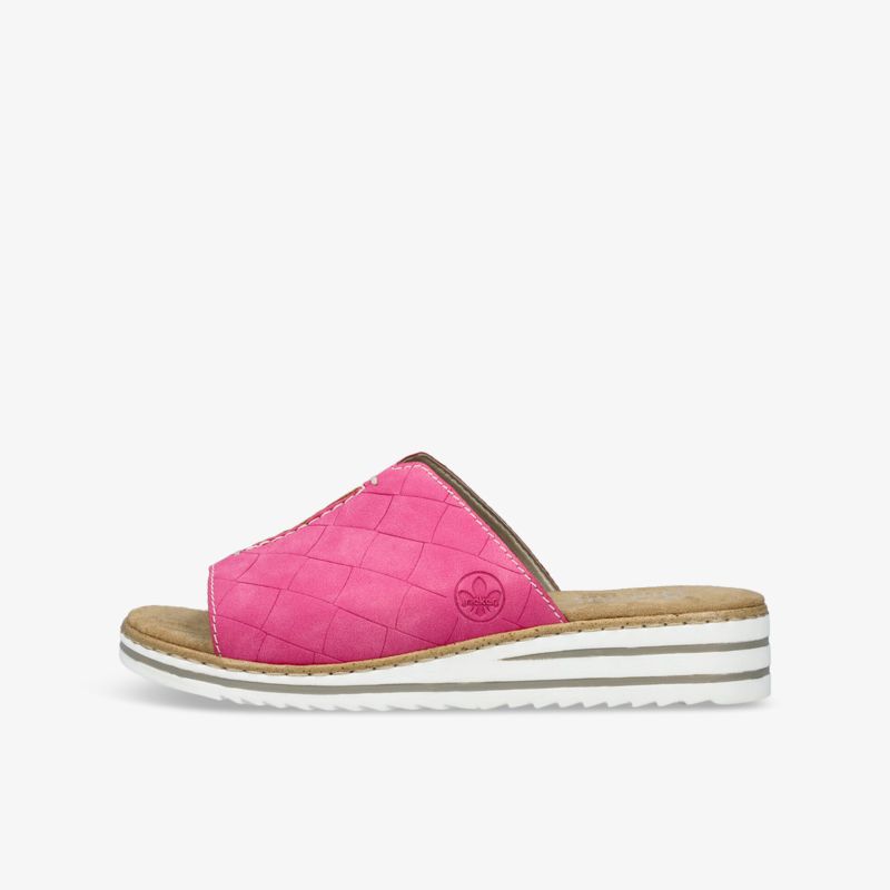 Stilvolle pinke Sandale mit gewebtem Design und bequemer Sohle für optimalen Tragekomfort im Sommer.