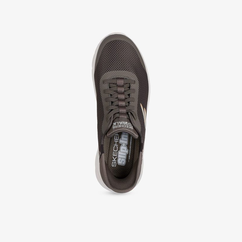 Dunkelgrauer Sportschuh mit atmungsaktivem Material und flexiblem Sohlenprofil, Draufsicht