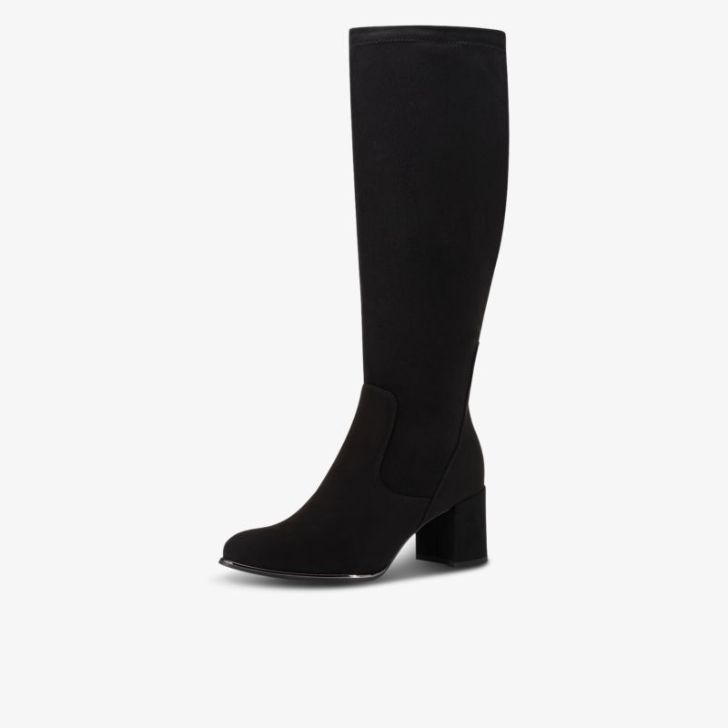 Eleganter schwarzer Stiefel mit hohem Absatz und klassischem Design für vielseitigen Einsatz