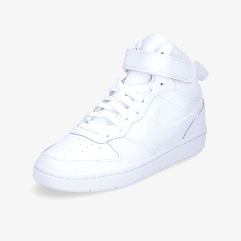 Moderner weißer High-Top-Sneaker aus hochwertigem Material mit Schnürung und Klettverschluss für optimalen Tragekomfort.