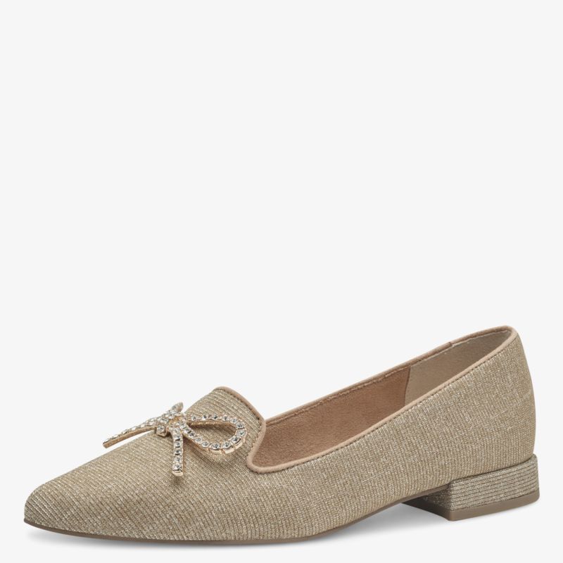 Beiger eleganter Slipper mit dekorativer Schleife, flachem Absatz und komfortablem Design für den Alltag