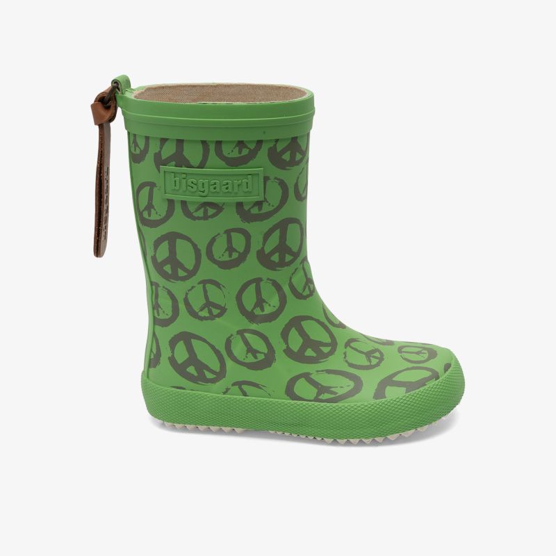 Grüner Gummistiefel mit schwarzem Friedenszeichen-Muster, wasserabweisend, rutschfeste Sohle, komfortabel