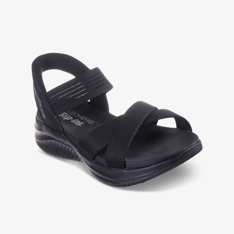 Schwarze sportliche Sandale mit verstellbarem Klettverschluss, rutschfester Sohle und bequemer Passform