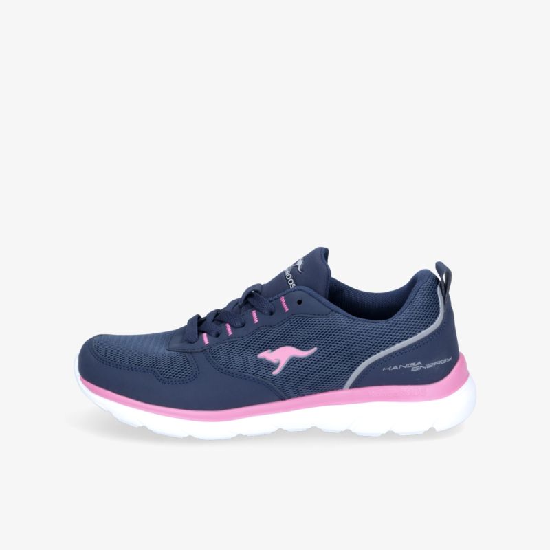 Blauer Sneaker mit pinken Akzenten und rutschfester Sohle für optimalen Komfort und stilvolles Design.