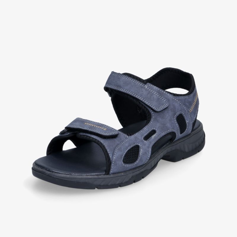 Sportliche schwarze Sandale mit verstellbaren Klettverschlüssen und bequemer, rutschfester Sohle