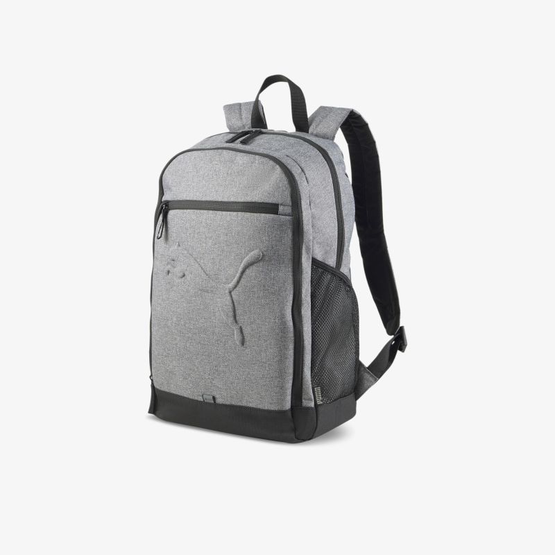 Moderner, grauer Rucksack mit mehreren Fächern und gepolsterten Trägern für bequemen Tragekomfort.