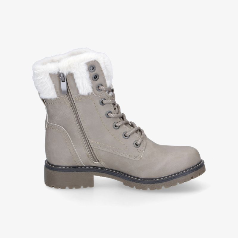 Warmer grauer Winterschuh mit Fellbesatz, praktischem Reißverschluss und robuster, rutschfester Sohle für Komfort